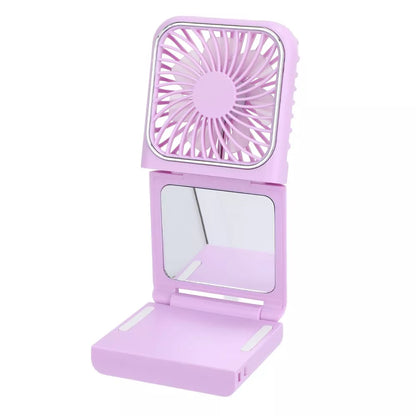 4-in-1 Foldable Handheld Fan With 2500mAh Power Bank Phone Stand & Makeup Mirror