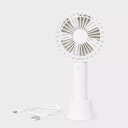 Lightweight USB Rechargeable Handheld Personal Fan With Desktop Base